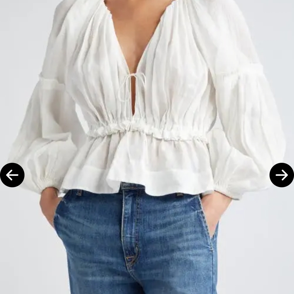 A.L.C. White Peplum Tie-Front Blouse